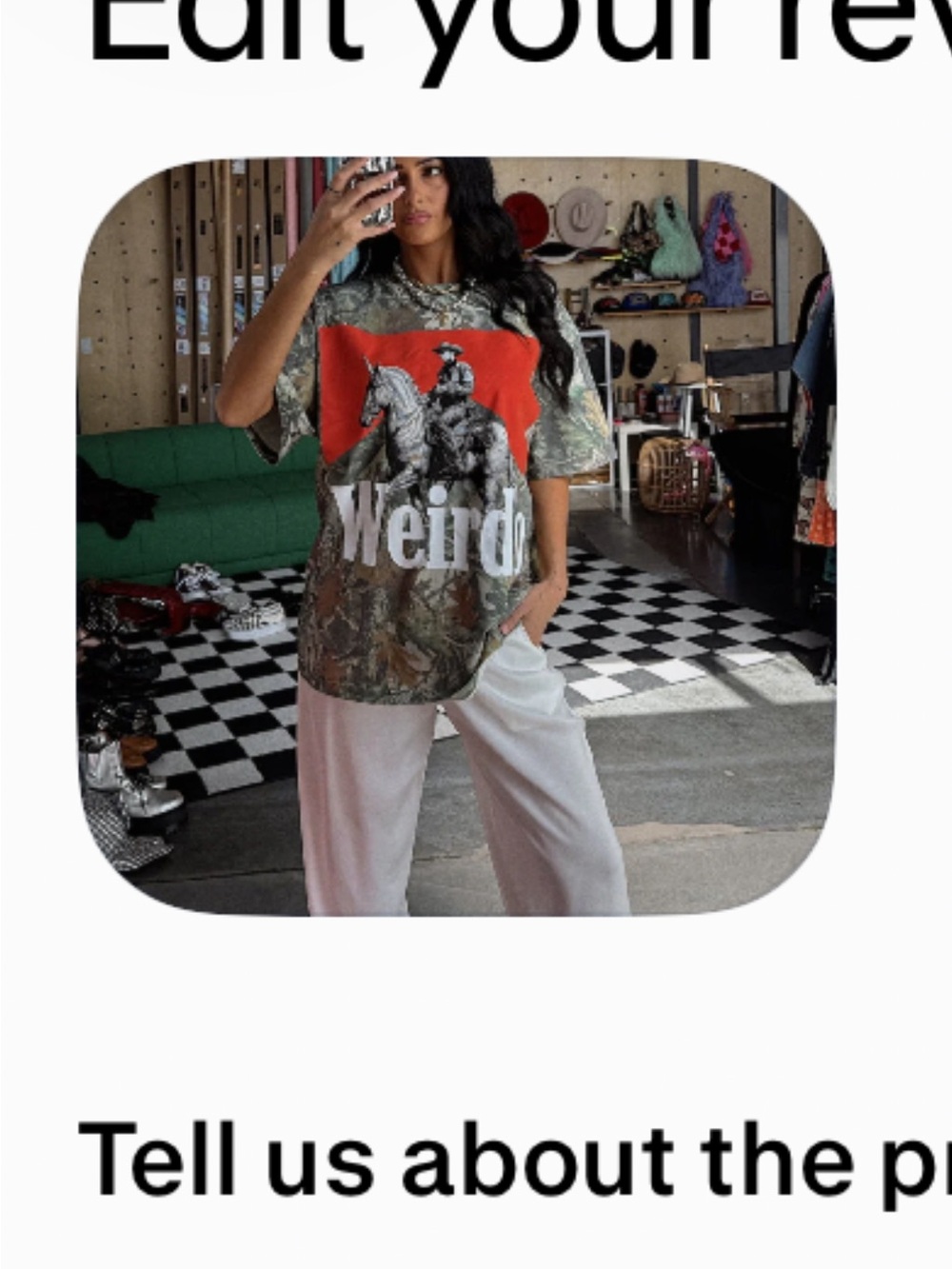 Graphic 'Weird' Camo Tee with Red Panel
